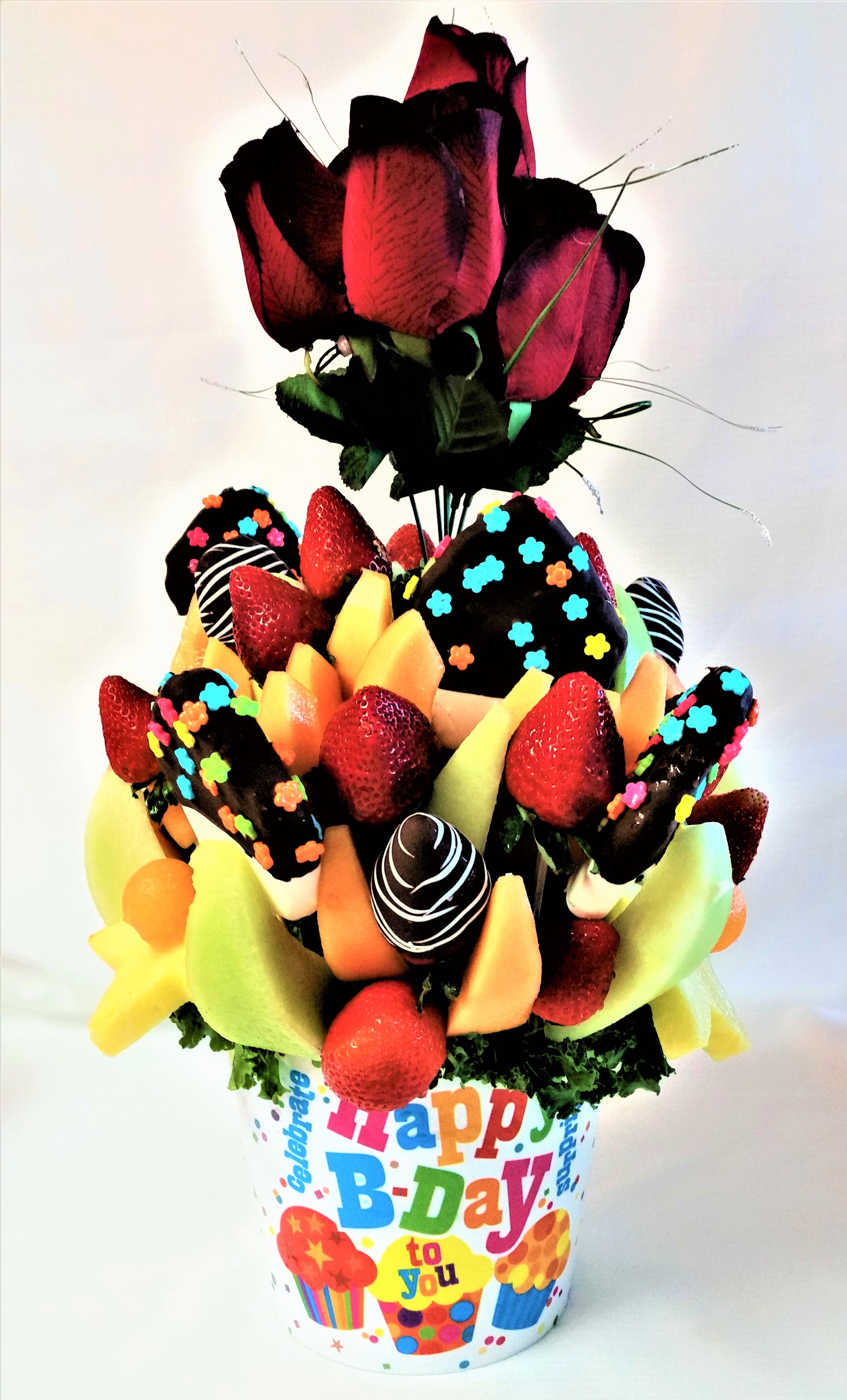 Birthday Rose Delectable Fruit Arrangements Llc